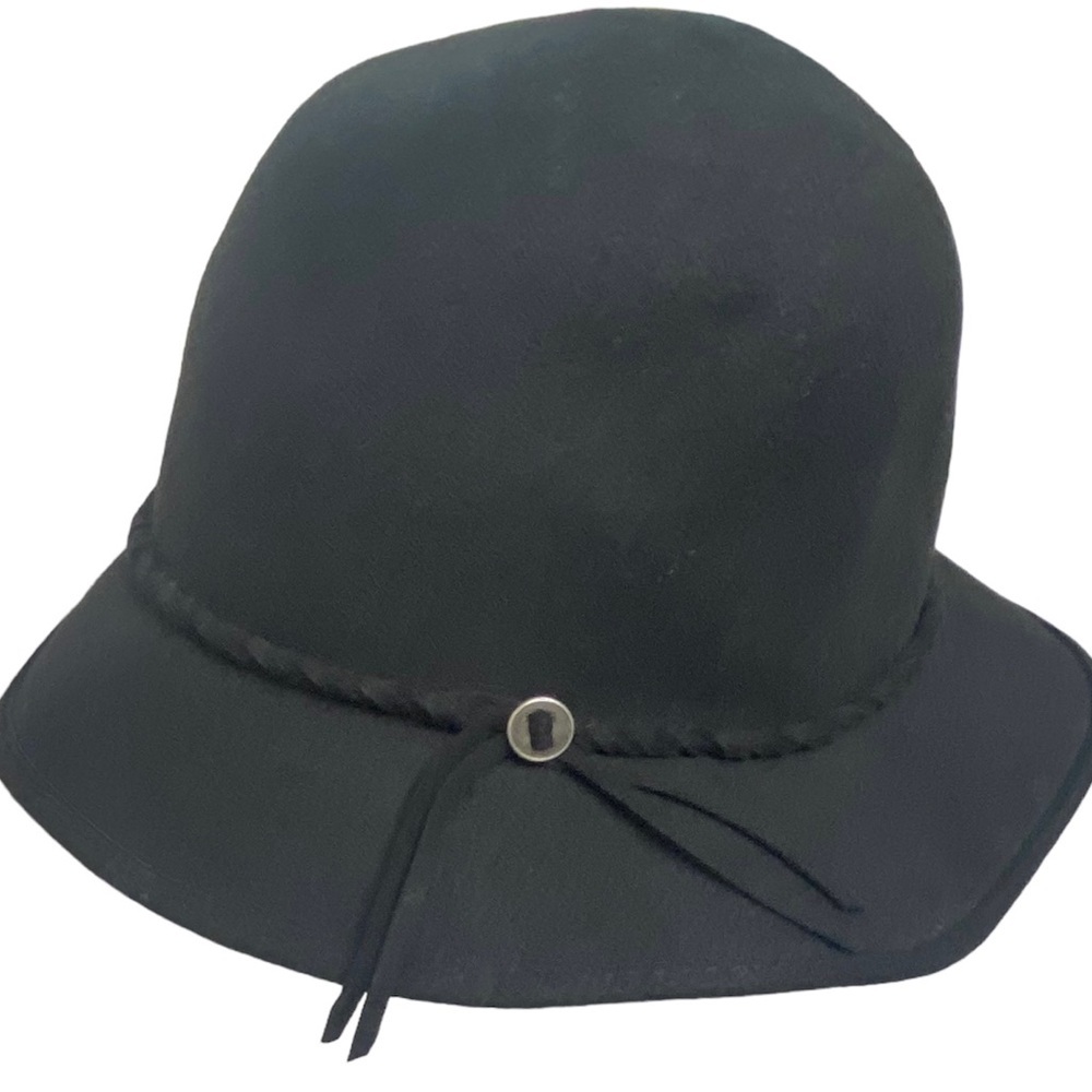Magid Women’s Solid Black Wool Blend Hat With Brim & Rope Detail
